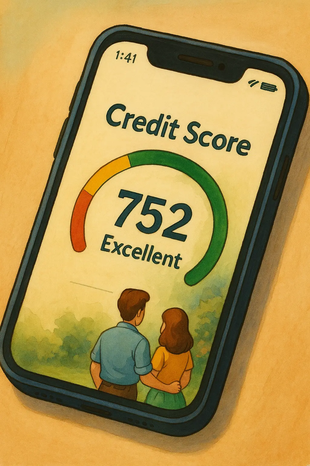 Image of a mobile phone showing a credit score
