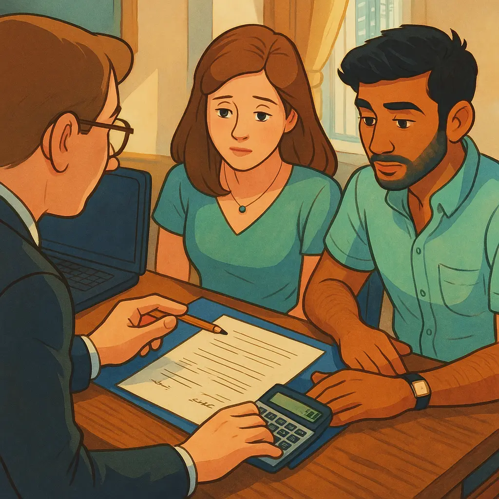 a couple discussing their mortgage requirements with a mortgage adviser